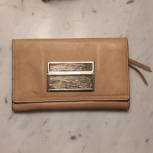 Camel Soft Leather Wallet With Snakeskin Pattern